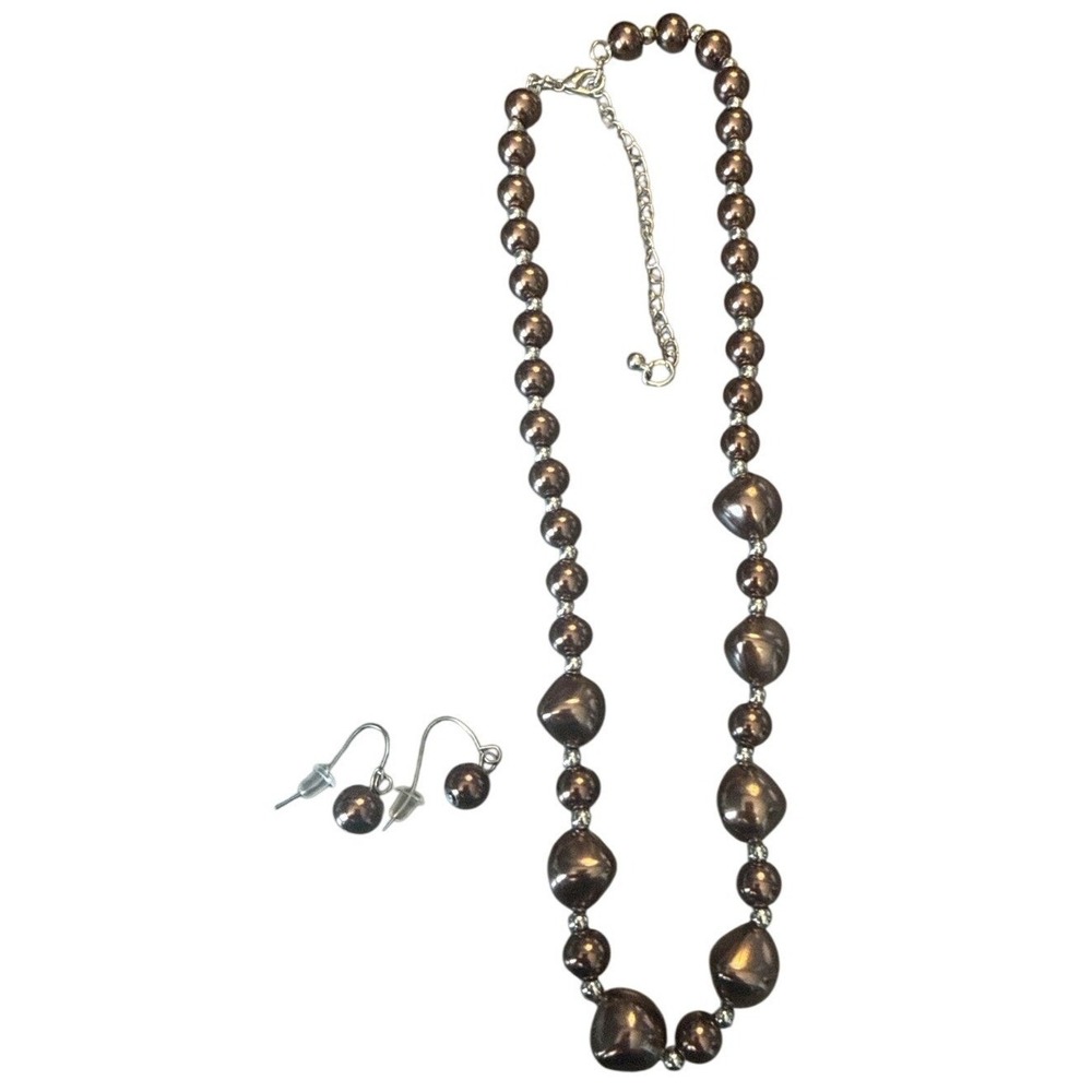 Handmade‎ Beaded Bronze Colored Necklace & Earring Set NEW